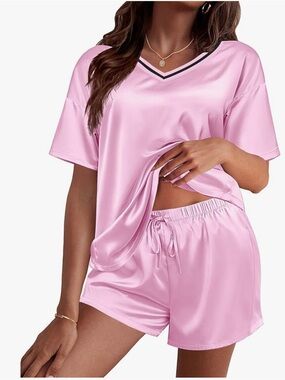 Pink Satin 2-Piece Women’s Pajama Set